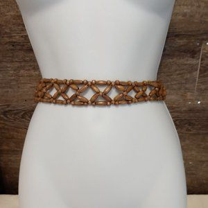 Boho Ethnic Style Womens Braided Belt Wooden Bead Handmade